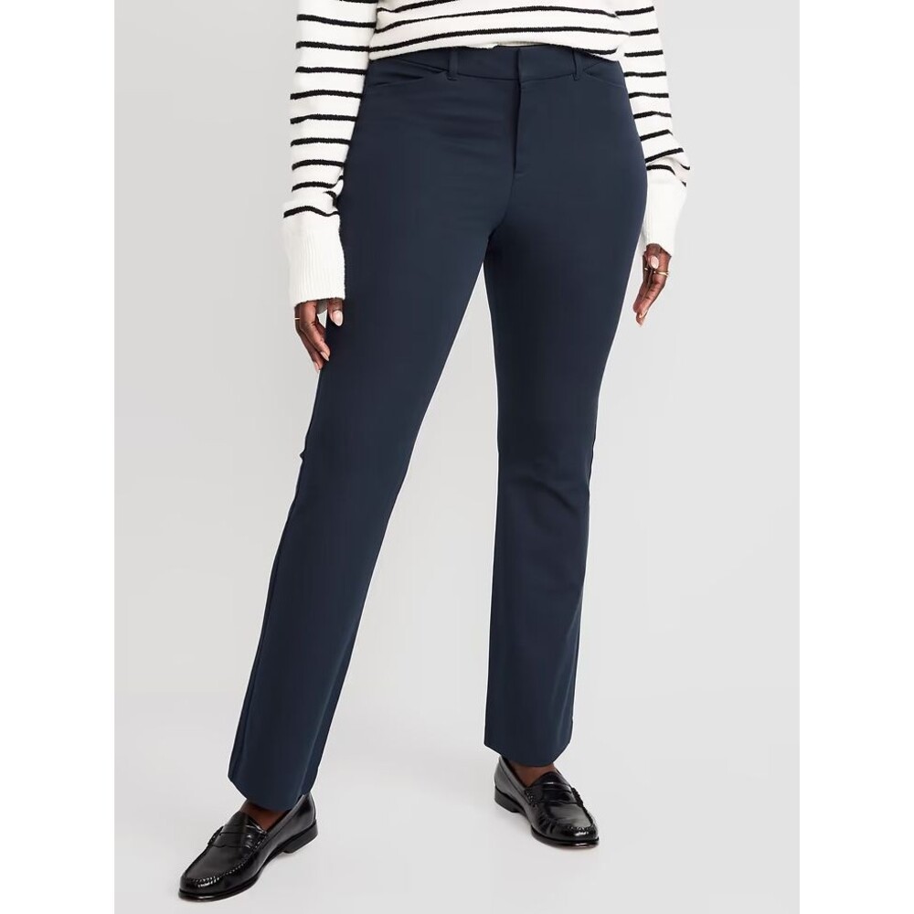 Old Navy High Rise Pixie Flare Pants Womens 14 Navy Blue Stretch Career NEW